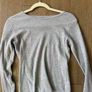 Gray Ribbed Long Sleeve Top